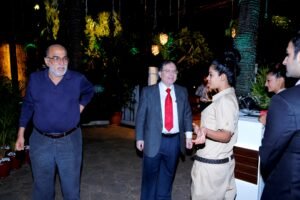 Business India Group Head Ashok Advani (left) arrives with Kayus Wadia, copy editor of the book