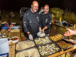 Feast in the bush-rice, chicken, prawns, veggies and of course pudding