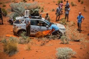 But vehicles often got stuck in the soft sand. Sand rails, man power and winches all were used