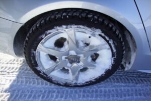 Snow covered wheels and tyres