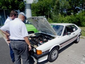 Checking out the showroom condition 1977 VW Scirocco that had done less than 500 kms